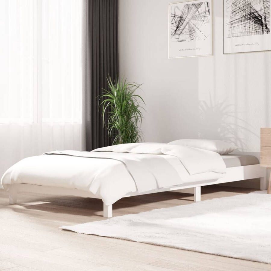 The Living Store Bed stapelbaar 90x190 cm massief grenenhout wit Stapelbaar Bed Stapelbare Bedden Slaapmeubel Bedframe Bed Bedbodem Eenpersoonsbed Stapelbed Massief Houten Bed Houten Bed Ledikant