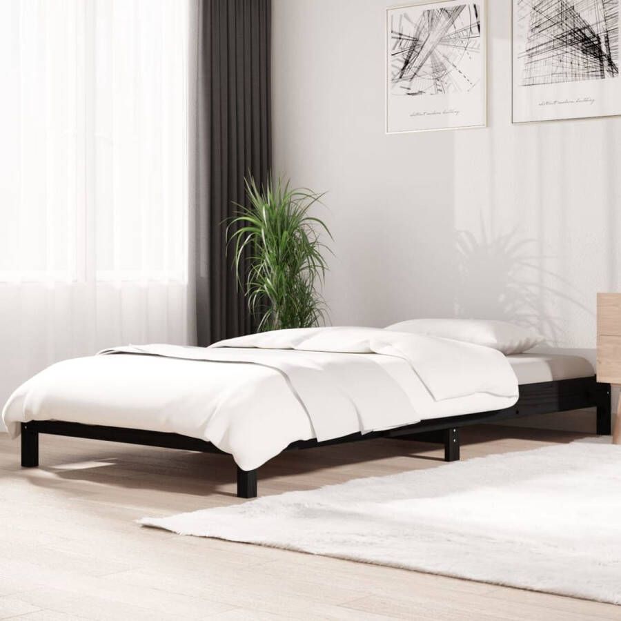 The Living Store Bed stapelbaar 90x190 cm massief grenenhout zwart Stapelbaar Bed Stapelbare Bedden Slaapmeubel Bedframe Bed Bedbodem Eenpersoonsbed Stapelbed Massief Houten Bed Houten Bed Ledikant