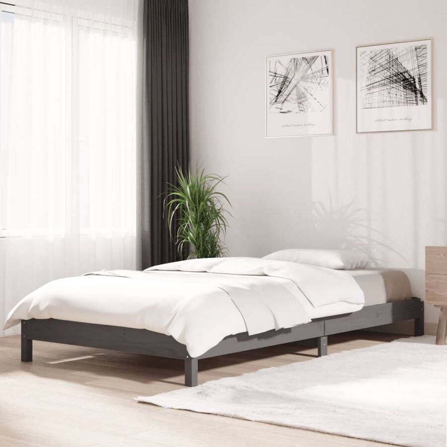 The Living Store Bed stapelbaar 90x200 cm massief grenenhout grijs Bed