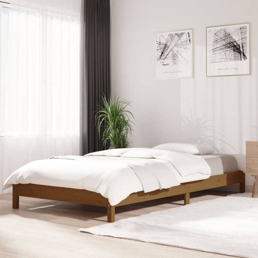 The Living Store Bed stapelbaar 90x200 cm massief grenenhout honingbruin Stapelbaar Bed Stapelbare Bedden Slaapmeubel Bedframe Bed Bedbodem Eenpersoonsbed Stapelbed Massief Houten Bed Houten Bed Ledikant