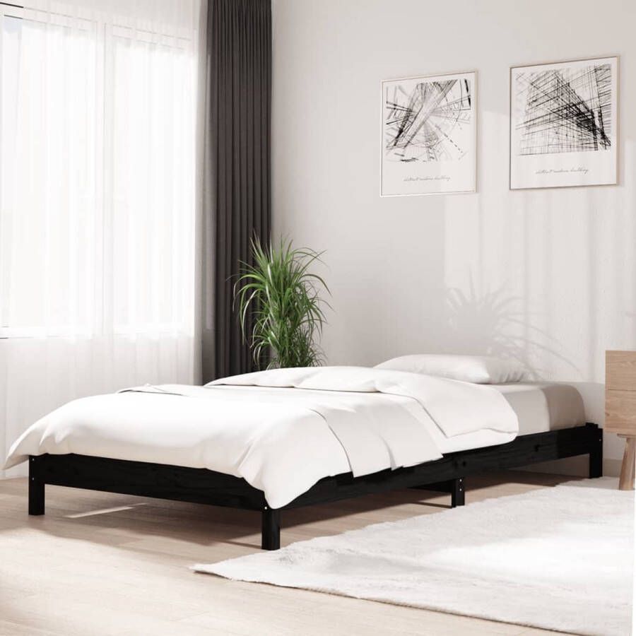 The Living Store Bed stapelbaar 90x200 cm massief grenenhout zwart Stapelbaar Bed Stapelbare Bedden Slaapmeubel Bedframe Bed Bedbodem Eenpersoonsbed Stapelbed Massief Houten Bed Houten Bed Ledikant