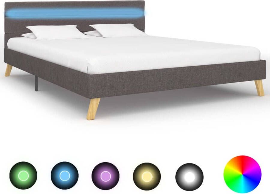 The Living Store Bed Stoffen bedframe met LED-strip 211 x 165 x 75 cm Lichtgrijs MDF Multiplex