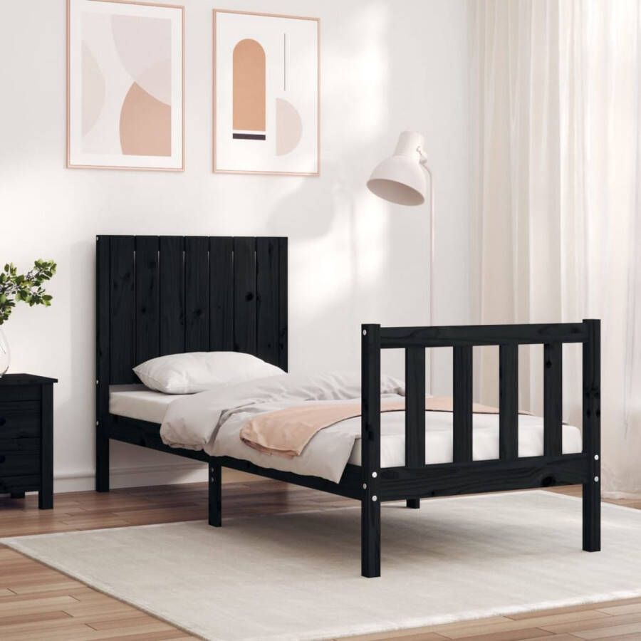 The Living Store Bedframe met hoofdbord massief hout zwart 2FT6 Small Single Bedframe Bedframes Bed Eenpersoonsbed Slaapkamermeubel Houten Bedframe Houten Bed Bedbodem Massief Houten Bedframe Ledikant Bedframe Met Hoofdeinde - Foto 2