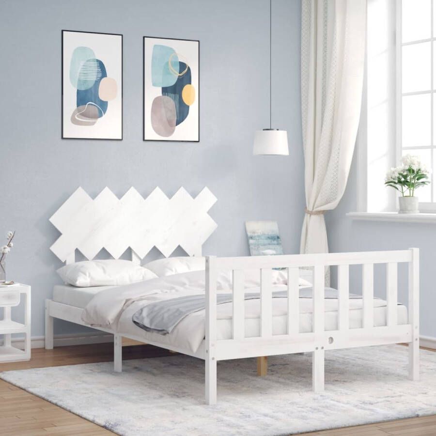 The Living Store Bedframe met hoofdbord massief hout wit 4FT6 Double Bedframe Bedframes Bed Tweepersoonsbed Slaapkamermeubel Houten Bedframe Houten Bed Bedbodem Massief Houten Bedframe Ledikant Bedframe Met Hoofdeinde - Foto 2