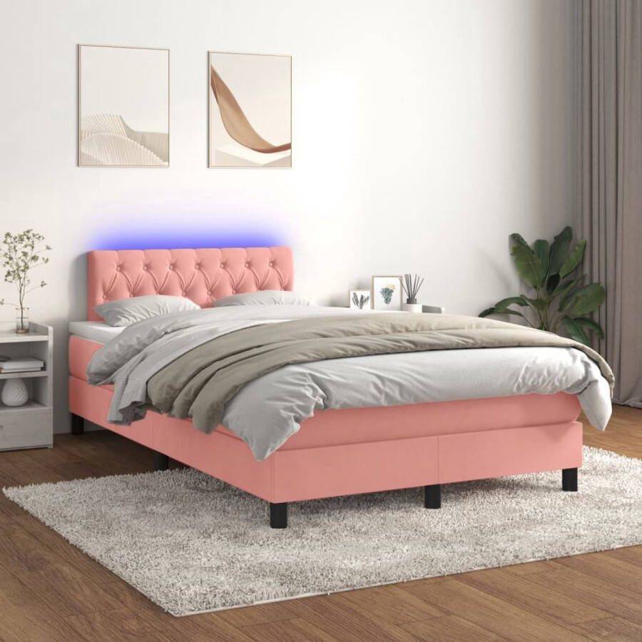 The Living Store Boxspring met matras en LED fluweel roze 120x200 cm Boxspring Fluweel Bed Led Bed Rooskleurig Bed Tweepersoons Bed