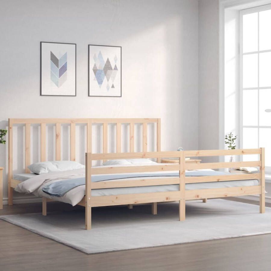 The Living Store Bedframe met hoofdbord massief hout 200x200 cm Bedframe Bedframes Bed Tweepersoonsbed Slaapkamermeubel Houten Bedframe Houten Bed Bedbodem Massief Houten Bedframe Ledikant Bedframe Met Hoofdeinde - Foto 3