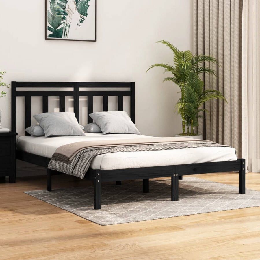 The Living Store Bedframe massief hout zwart 140x200 cm Bedframe Bedframes Tweepersoonsbed Bed Bedombouw Dubbel Bed Frame Bed Frame Ledikant Houten Bedframe Tweepersoonsbedden