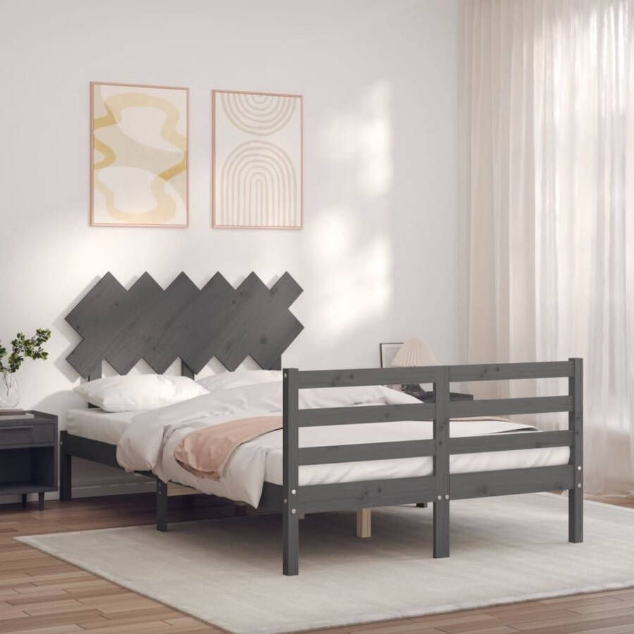 The Living Store Bedframe met hoofdbord massief hout grijs 4FT Small Double Bedframe Bedframes Bed Tweepersoonsbed Slaapkamermeubel Houten Bedframe Houten Bed Bedbodem Massief Houten Bedframe Ledikant Bedframe Met Hoofdeinde - Foto 4