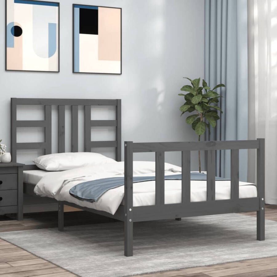 The Living Store Bedframe met hoofdbord massief hout grijs 90x200 cm Bedframe Bedframes Bed Eenpersoonsbed Slaapkamermeubel Houten Bedframe Houten Bed Bedbodem Massief Houten Bedframe Ledikant Bedframe Met Hoofdeinde - Foto 8