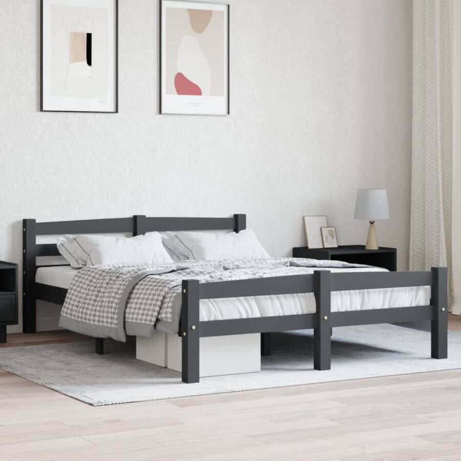 The Living Store Bedframe massief grenenhout donkergrijs 120x200 cm Houten Bed Frame Massief Grenenhout Bed Donkere Kleur Bed Tweepersoons Bed Boxspring Bed