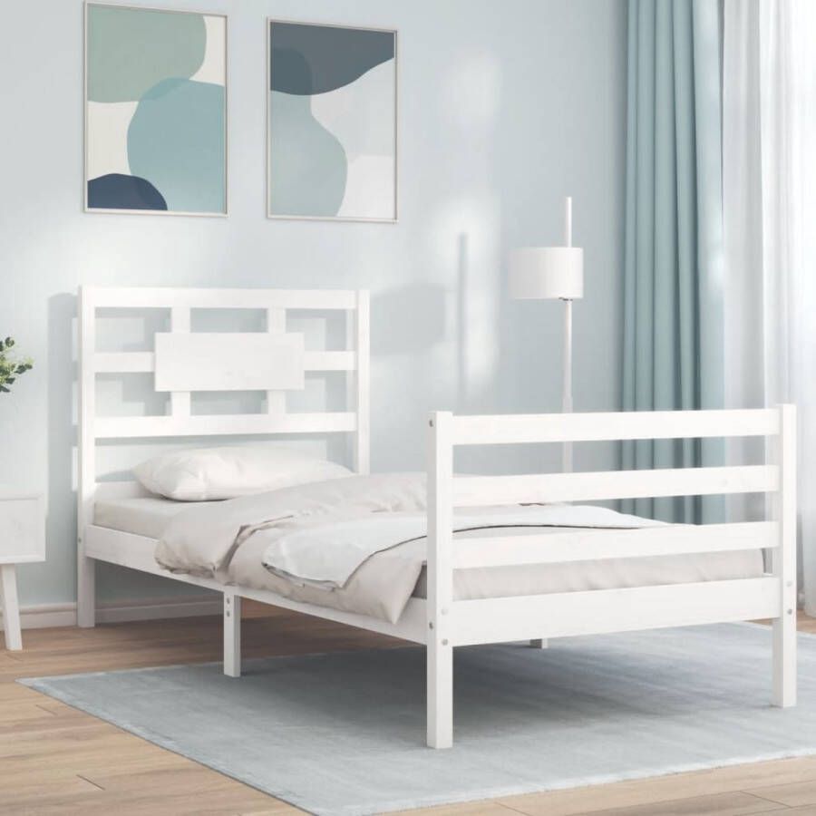The Living Store Bed Vuren Hout Eenpersoons 195.5 x 95.5 x 100 cm Wit Massief Hout Bed Grenenhouten Bed Tweepersoons Bed Witte Bed Frame Bed Met Hoofdeind