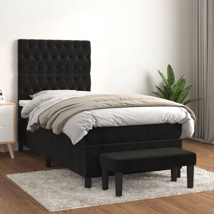 The Living Store Bed zwart fluweel 203 x 83 x 118 128 cm Pocketvering matras Middelharde ondersteuning