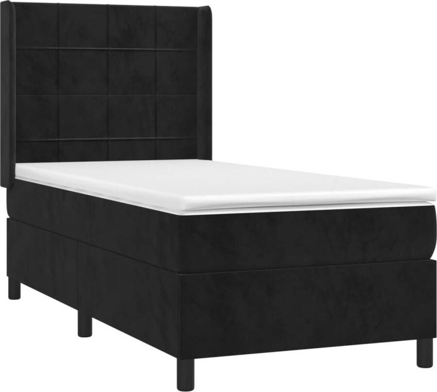 The Living Store Boxspring met matras en LED fluweel zwart 90x200 cm Boxspring Tweepersoonsbed Velvet Bed Zwarte Boxspring Led Bed - Foto 3