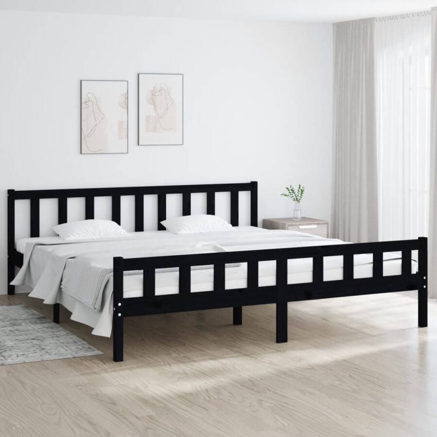 The Living Store Bedframe massief hout zwart 180x200 cm 6FT Super King Bedframe Bedframes Tweepersoonsbed Bed Bedombouw Dubbel Bed Frame Bed Frame Ledikant Houten Bedframe Tweepersoonsbedden