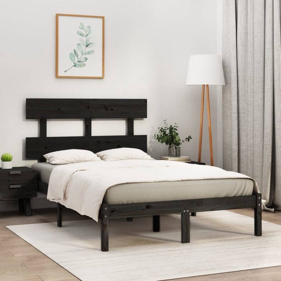 The Living Store Bed Zwarte Massief Grenenhouten King Size Bedframe 205.5 x 155.5 x 31 cm