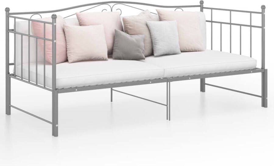 The Living Store Bedbank Grijs 206.5 x 185 x 89.5 cm Geschikt voor matras 90 x 200 cm Met zijplank Stevige metalen constructie