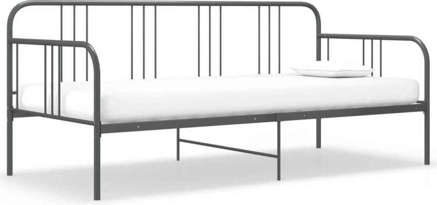 The Living Store Bedbank grijs gepoedercoat metaal 206 x 95 x 88 cm geschikt voor matras van 200 x 90 cm inclusief zijplank montage vereist