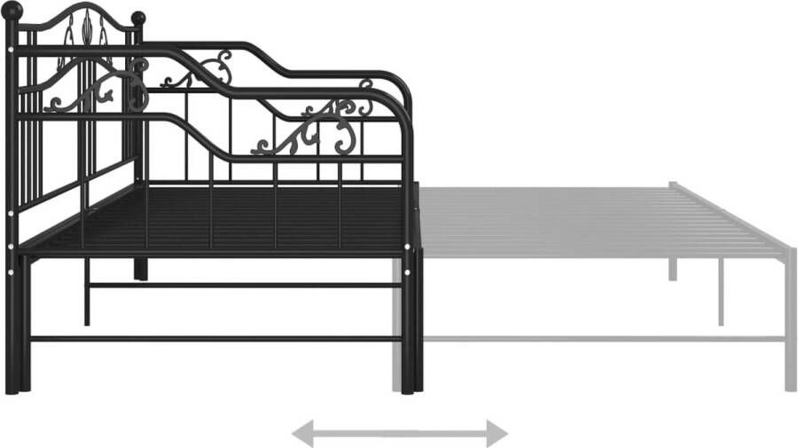 The Living Store Bedbank Logeerbed Zwart Gepoedercoat Metaal 206x184.5x91.5cm Geschikt voor 90x200cm matras Inclusief zijplank Stevige metalen constructie Matrassen niet inbegrepen - Foto 2