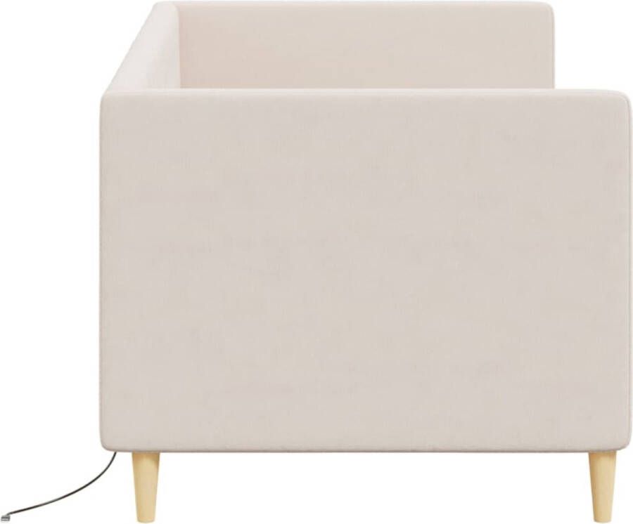 The Living Store Slaapbank met matras en USB stof crèmekleurig 90x200 cm Bedbank Bedbanken Bed Bank Bed Banken Slaapbank Slaapbanken Slaap Bank Slaap Banken Bedbankframe Logeerbed