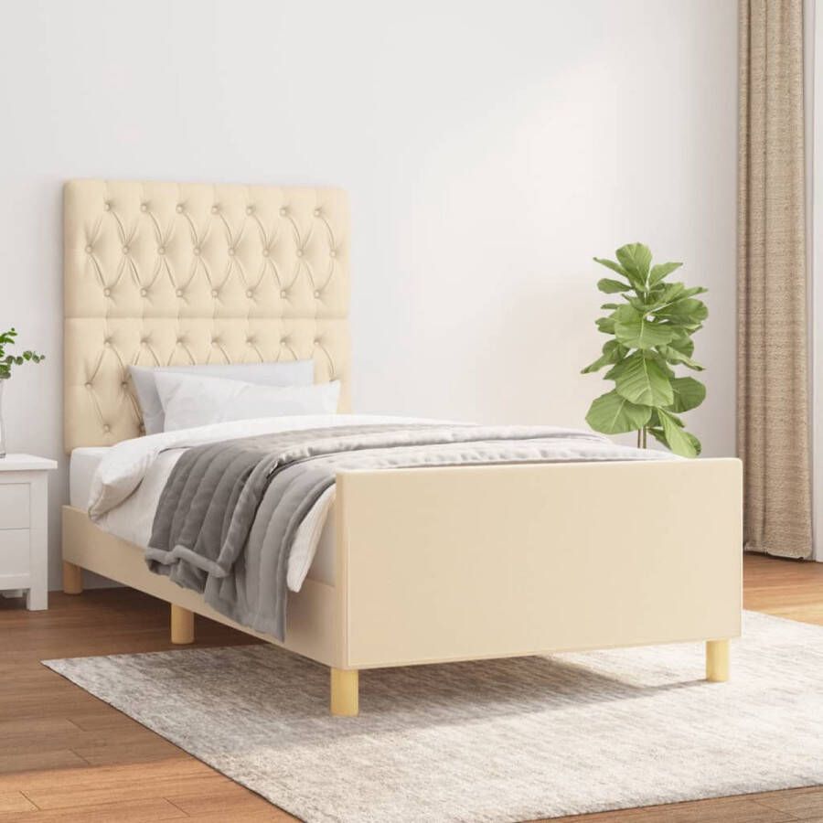 The Living Store Bedframe zonder matras 90x190 cm stof crèmekleurig Bed Frame Hoofdboard Tweepersoon Bed Stoffen Bed Creme Bed