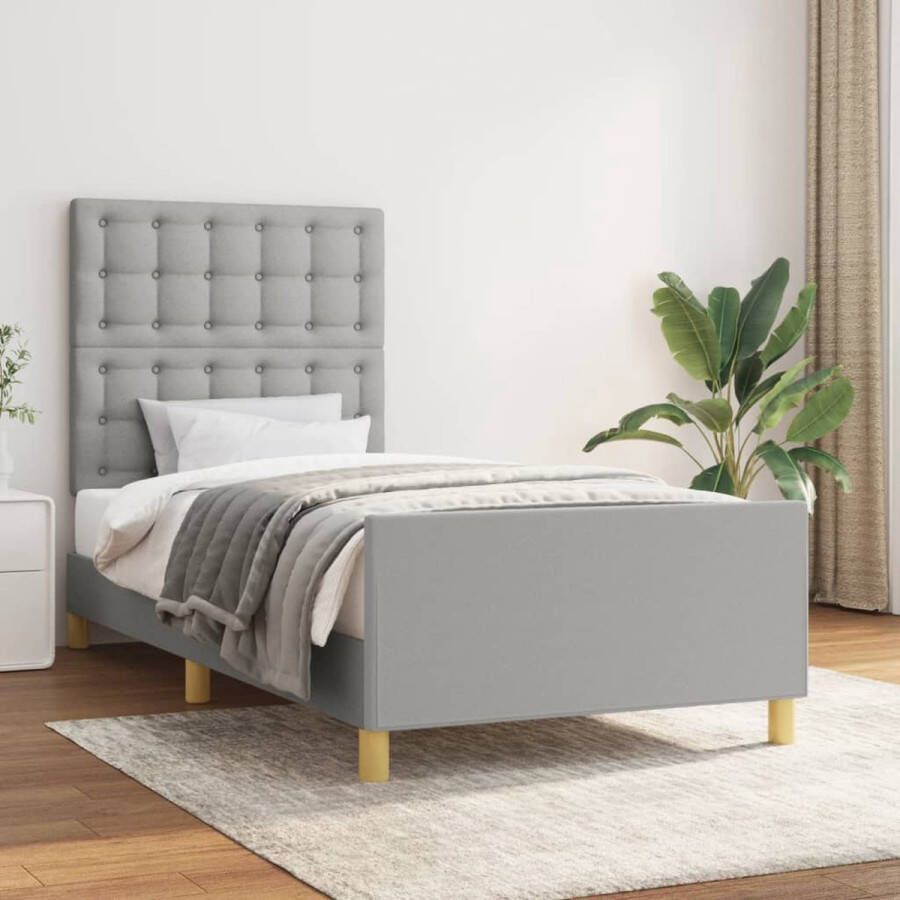 The Living Store Bedframe met hoofdeinde stof lichtgrijs 90x190 cm Bed Frame Bedstede Tweepersoonsbed Enkelbed Grijs Bed