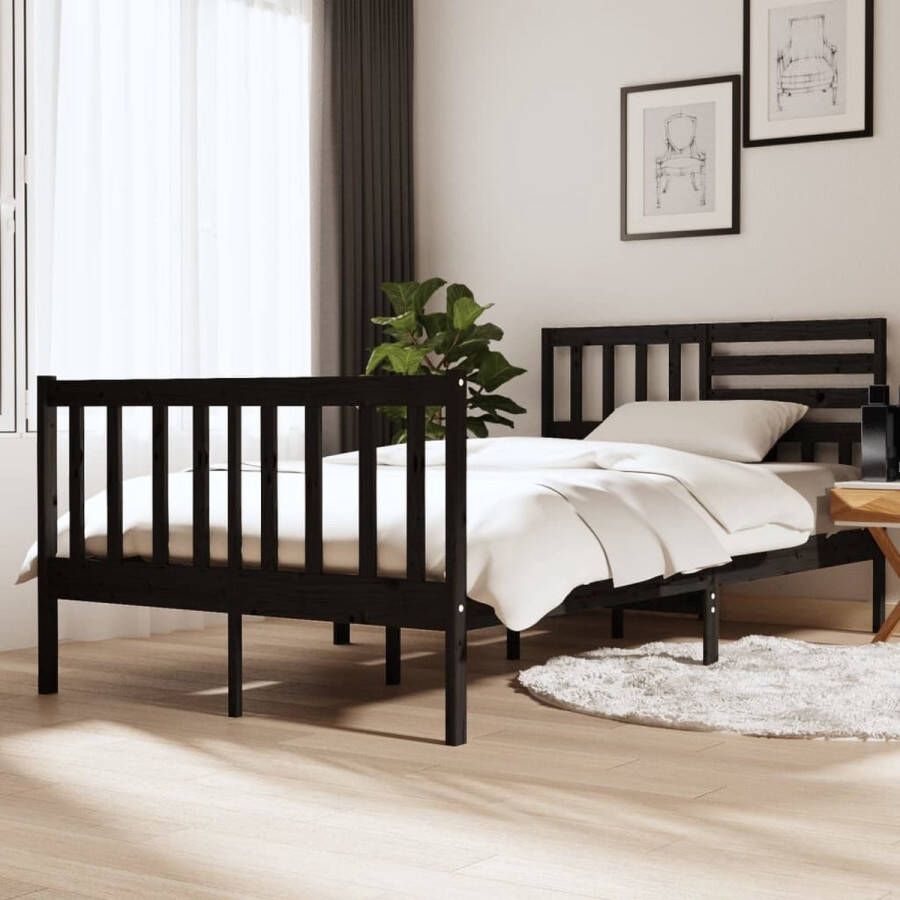 The Living Store Bedframe massief hout zwart 120x190 cm 4FT Small Double Bedframe Bedframes Tweepersoonsbed Bed Bedombouw Dubbel Bed Frame Bed Frame Ledikant Bedframe Met Hoofdeinde Tweepersoonsbedden - Foto 2