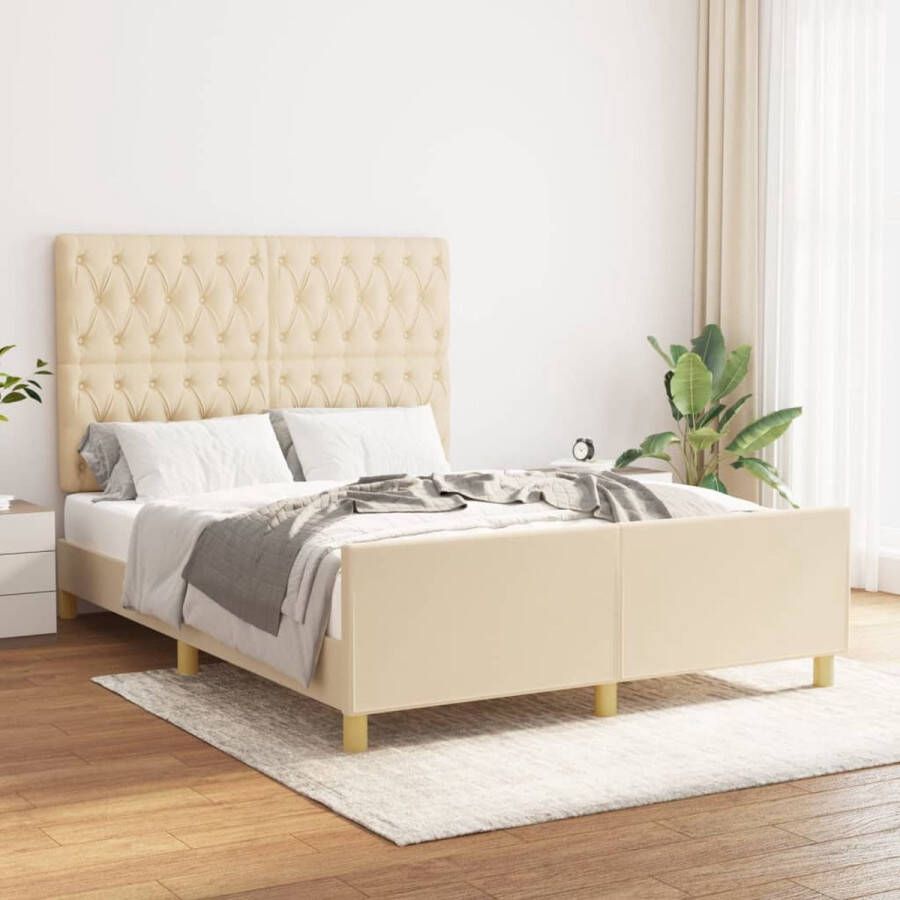 The Living Store Bedframe 203 x 146 x 118 128 cm Crème stof Duurzaam materiaal