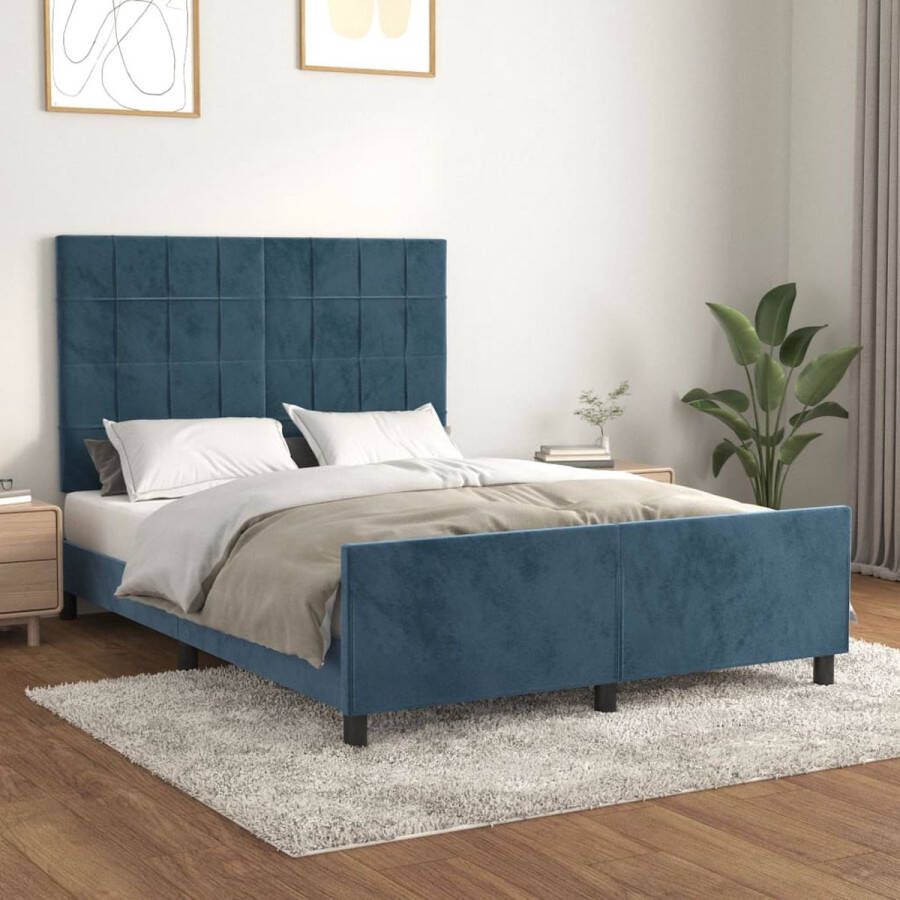 The Living Store Bedframe 203 x 146 x 118 128 cm Donkerblauw