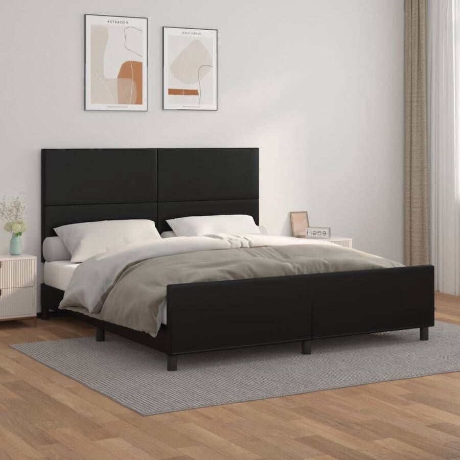 The Living Store Bedframe met hoofdbord kunstleer zwart 180x200 cm Bedframe Boxspring Hoofdbord Kunstleder Zwart