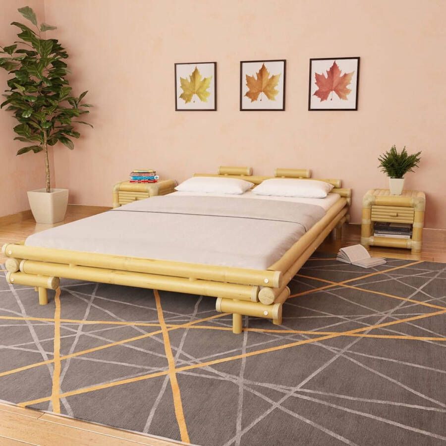 The Living Store Bamboe Bed 221 x 161 x 58 cm Natuurlijk rattan Incl lattenbodem Geschikt voor matras 200 x 140 cm Eenvoudig te monteren