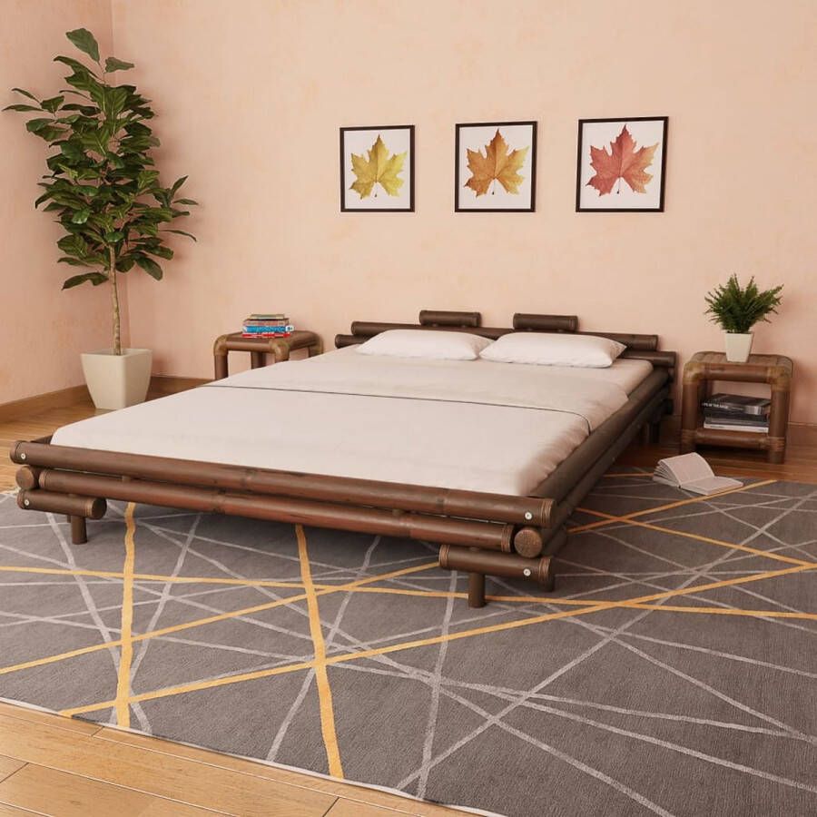 The Living Store Bed Bamboe Donkerbruin 221x181x58 cm Lattenbodem Geschikt voor 200x160 cm (- )
