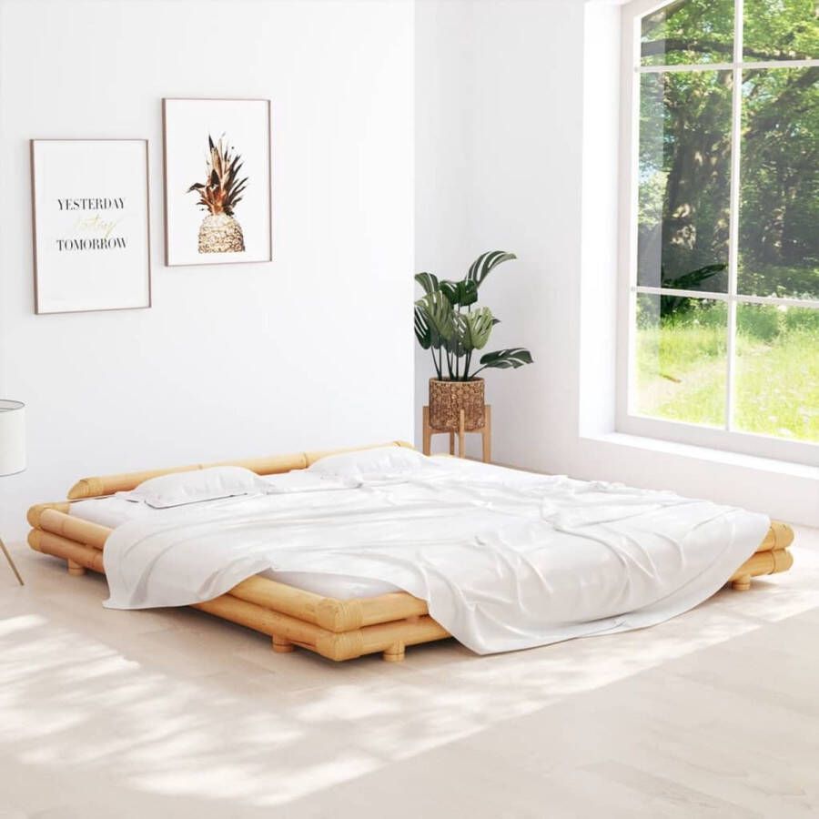 The Living Store Bedframe Bamboe en rattan 220x220x36.5 cm Rustieke stijl Montage vereist