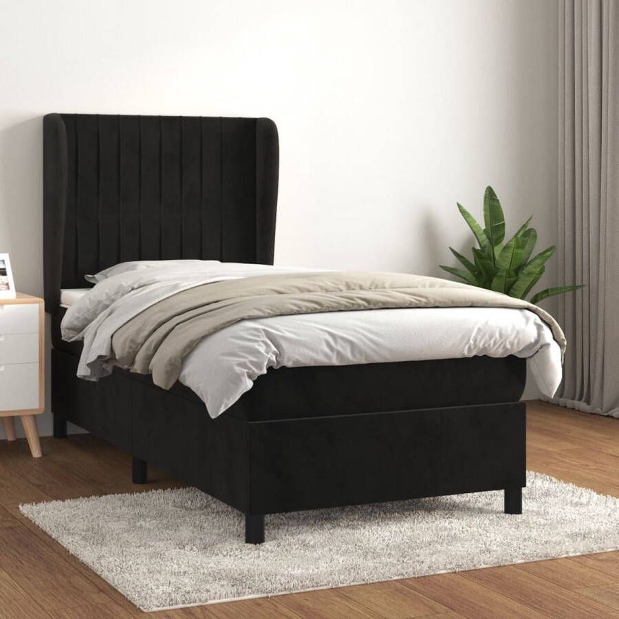 The Living Store Bedframe Bed Afmeting- 203 x 93 x 118 128 cm Kenen- Zacht fluweel Praktisch hoofdbord Comfortabele ondersteuning Pocketvering matras Middelharde ondersteuning Huidvriendelijk topmatras