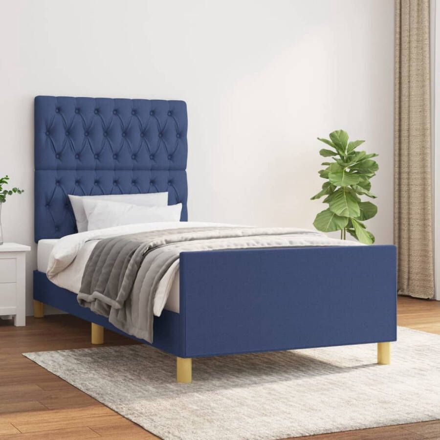 The Living Store Bedframe Bedframes 193 x 93 x 118 128 cm Blauw stof (100% polyester) Duurzaam materiaal Verstelbare hoogte Ondersteunende poten Multiplex lattenbodem Comfortabele ondersteuning