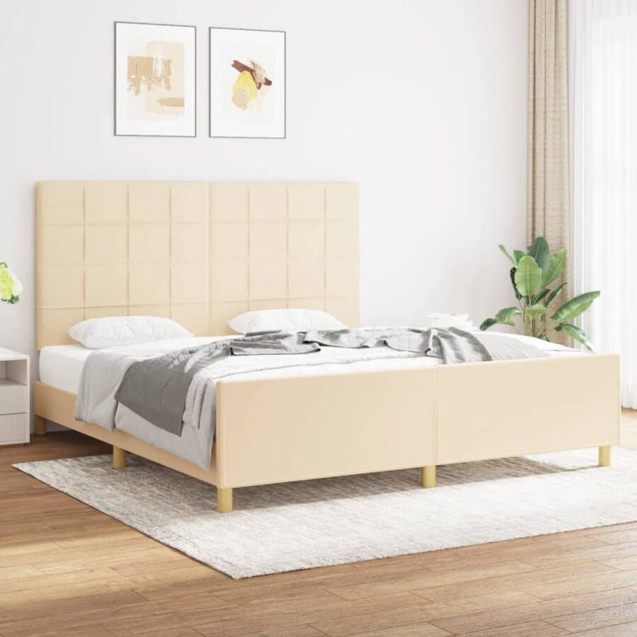 The Living Store Bedframe Bedframes 203 x 186 x 118 128 cm Crème Stof Bed Frame Boxspring Tweepersoonsbed Stapelbed Houten Bed - Foto 2