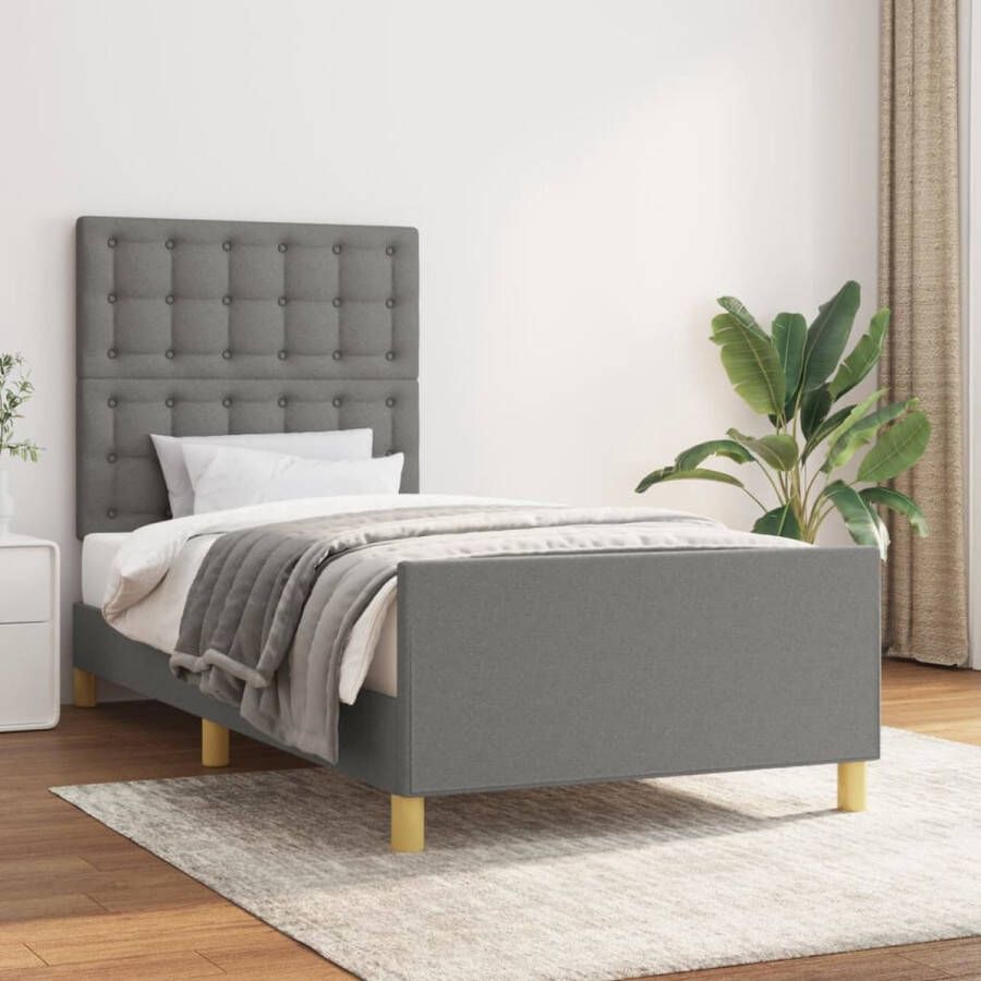 The Living Store Bedframe Bedframes 203 x 93 x 118 128 cm Donkergrijs Polyester hout Geschikt voor 90 x 200 cm matras Bedframe Boxspring Donkere Kleuren Houten Bed Tweepersoonsbed - Foto 2