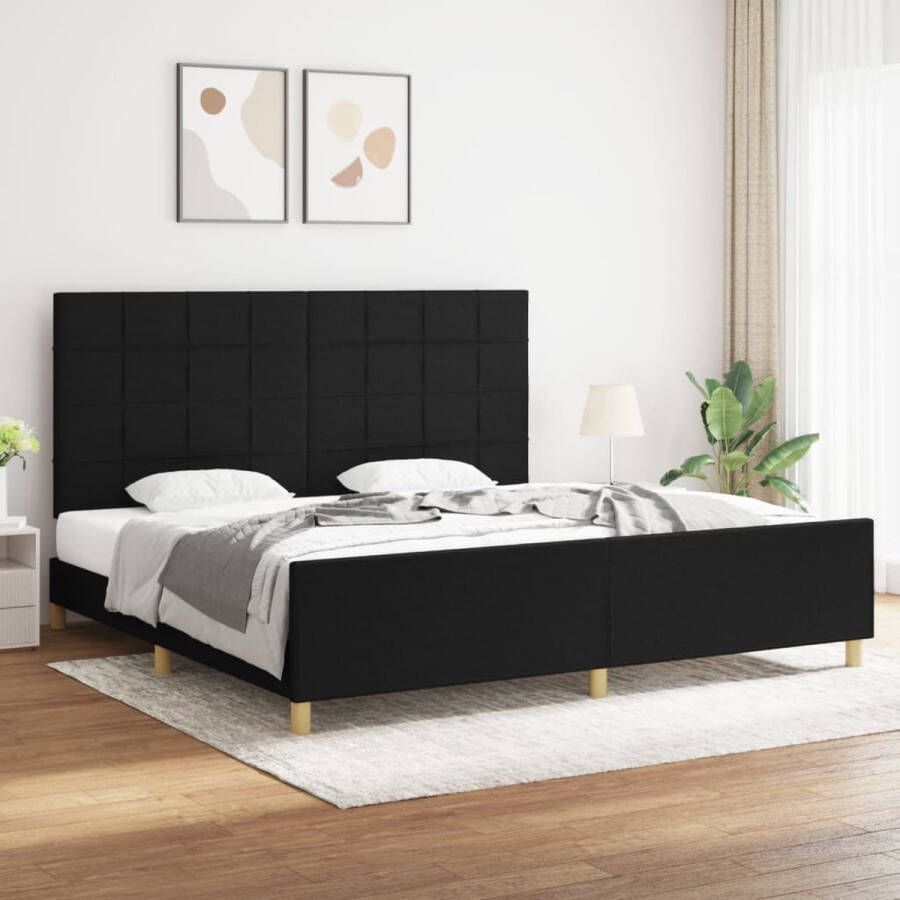 The Living Store Bedframe zonder matras stof zwart 200x200 cm Bedframe Boxspring Tweepersoonsbed Zithoek Slaapkamerinrichting - Foto 2