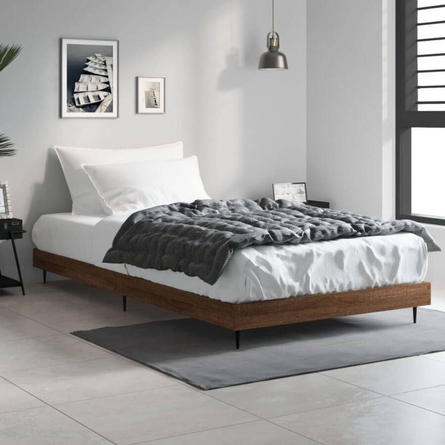 The Living Store Bedframe bewerkt hout bruineikenkleurig 100x200 cm Bed
