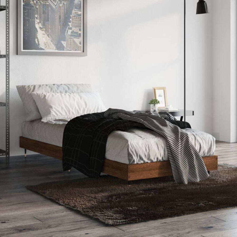 The Living Store Bedframe bewerkt hout bruineikenkleurig 75x190 cm Bed