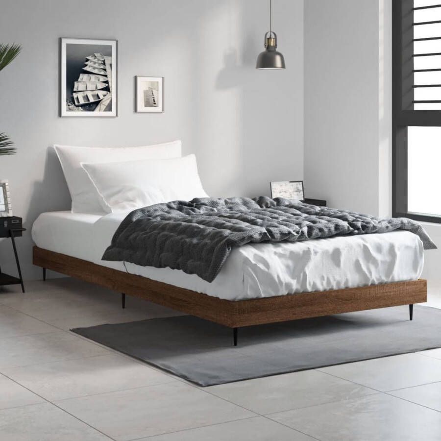 The Living Store Bedframe bewerkt hout bruineikenkleurig 90x200 cm Bed