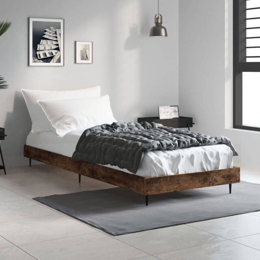 The Living Store Bedframe zonder matras hout gerookt eikenkleurig 75x190 cm Bed Frame Houten Bed Enkelbed Gerookte Eiken Kleur Tweepersoons Bed - Foto 2