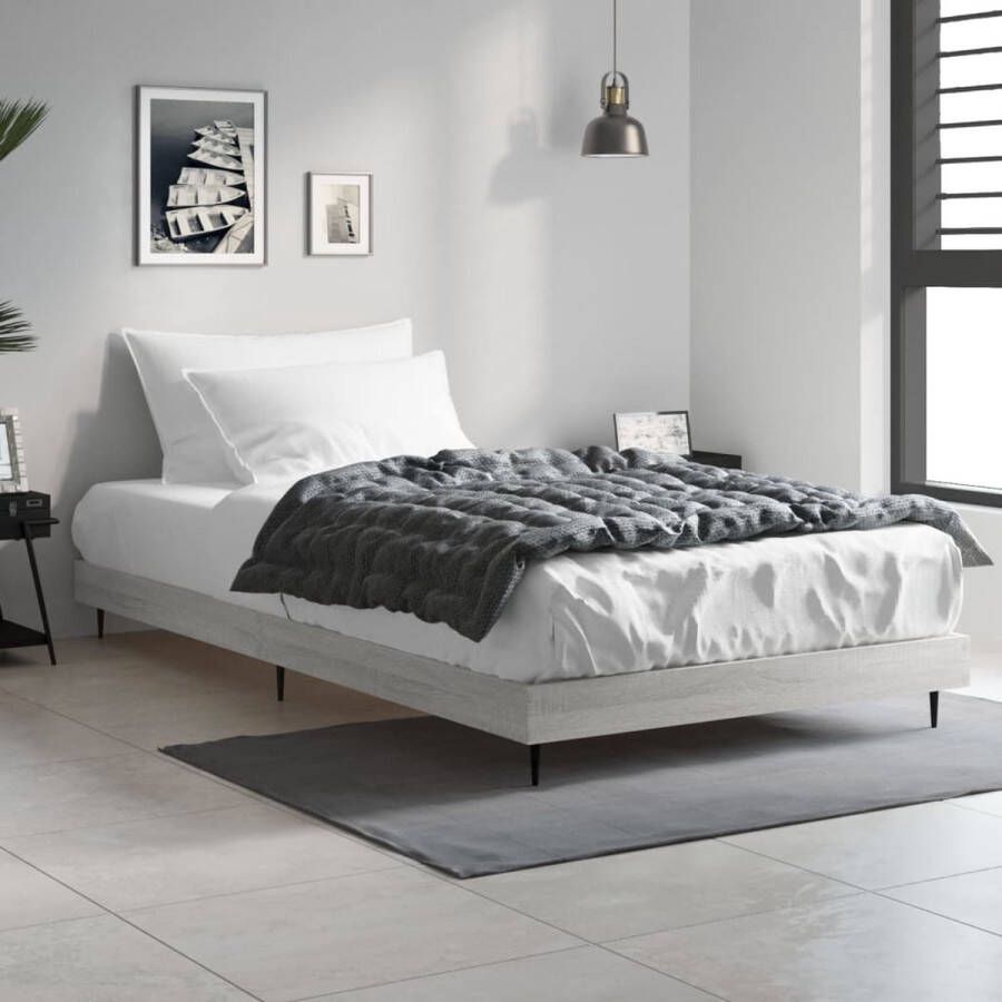 The Living Store Bedframe Sonoma Eiken Grijs Bewerkt Hout en Metaal 203x103x20cm Geschikt voor 100x200cm Matras