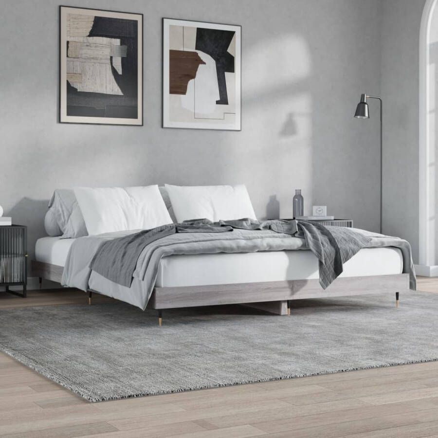 The Living Store Bedframe bewerkt hout grijs sonoma eikenkleurig 140x200 cm Bed