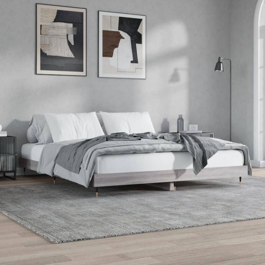 The Living Store Bedframe Grijs Sonoma Eiken 203 x 153 x 20 cm Duurzaam hout Metalen poten Multiplex lattenbodem