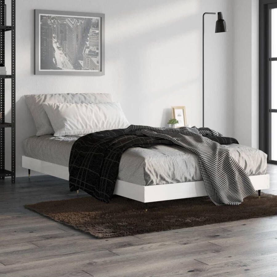 The Living Store Bedframe bewerkt hout hoogglans wit 100x200 cm Bed