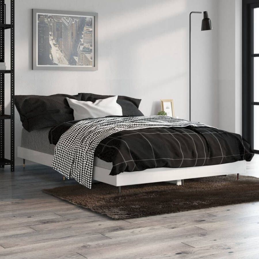 The Living Store Bedframe bewerkt hout hoogglans wit 120x190 cm Bed