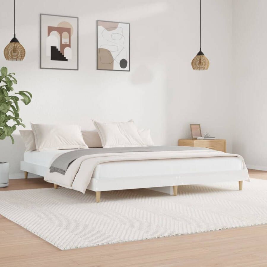 The Living Store Bedframe Duurzaam Bed Afmetingen- 203 x 143 x 20 cm Kleur- Hoogglans wit