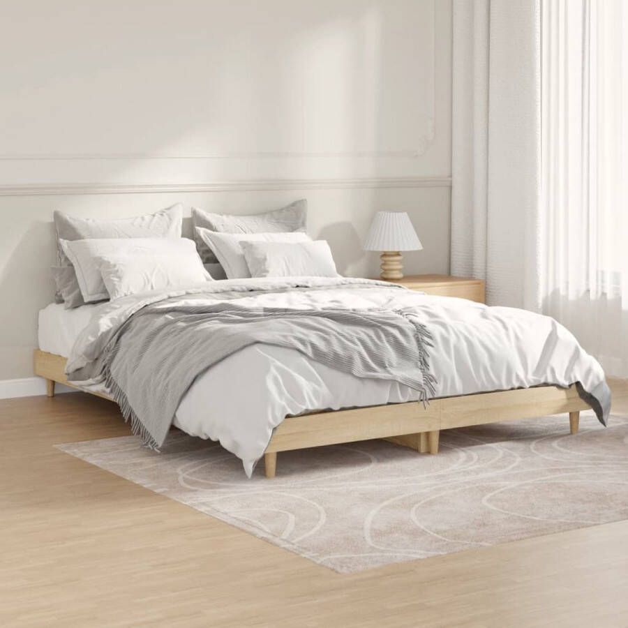 The Living Store Bedframe Sonoma Eiken 193 x 138 x 20 cm Incl Ondersteunende poten