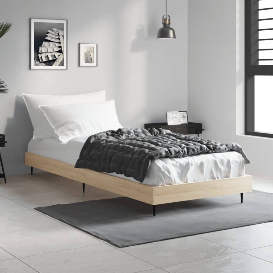 The Living Store Bedframe bewerkt hout sonoma eikenkleurig 75x190 cm Bed