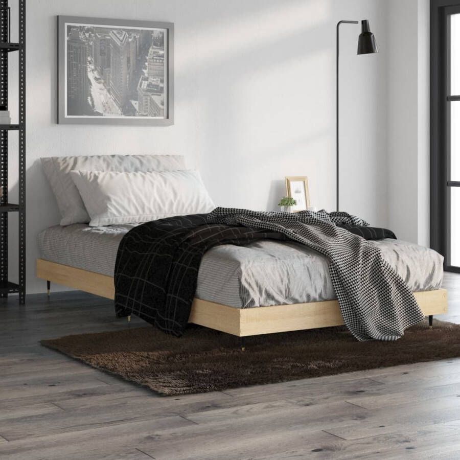 The Living Store Bedframe bewerkt hout sonoma eikenkleurig 90x190 cm Bed